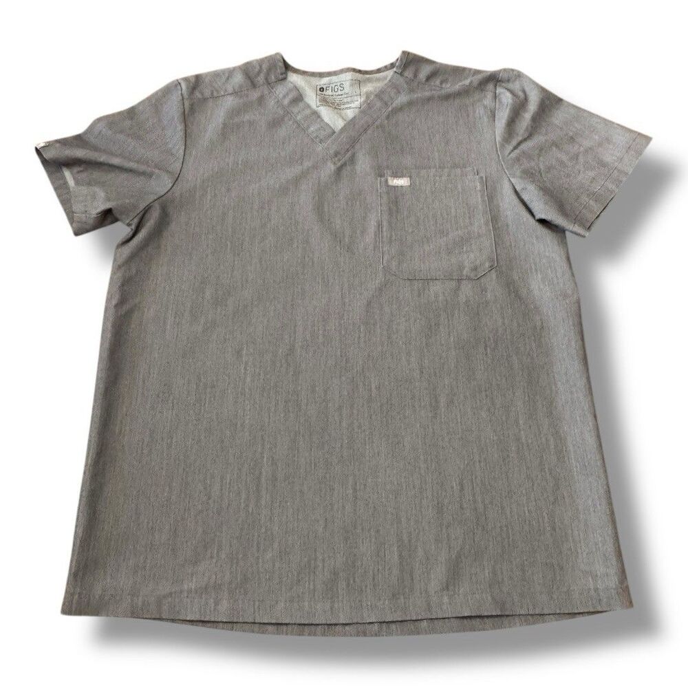 Figs Leon Scrub Top Gray Two Pocket V Neck Stretch Graphite Medical Men’s Size L